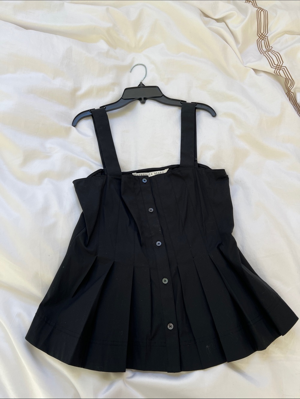 Veronica Beard Black Pleated Button-Front Camisole